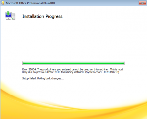 Ошибка 25004 при установке microsoft office 2010
